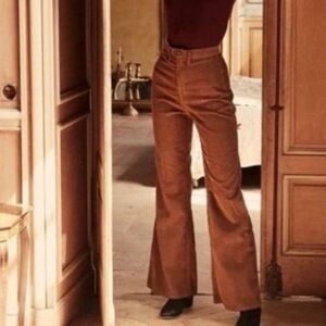 Doen 100% Cotton Brown High Rise Wide Leg Corduroy Pant Size 28